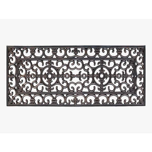 Unbranded A1HC First Impression Paisley Copper 18 in. x 48 in. Rubber Double Border Non-Slip Outdoor Door Mat