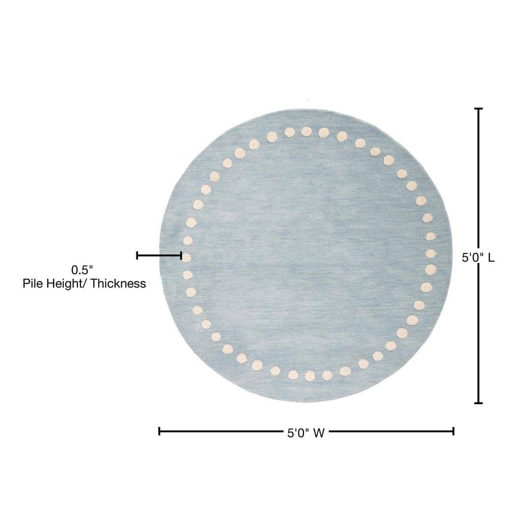Plush Hand-Tufted Blue Wool Round Kids' Playroom Rug, 5' Diameter