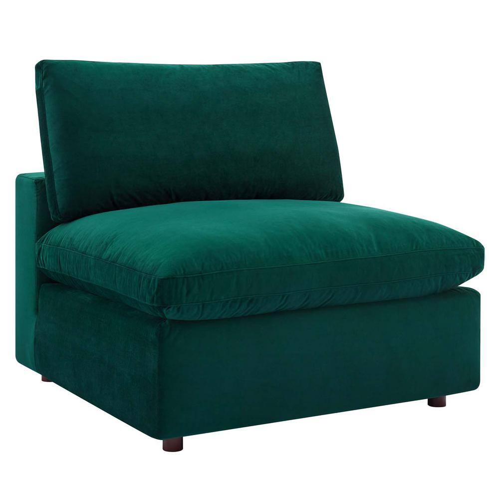 Green Velvet 4-Piece Sectional Sofa with Ottoman