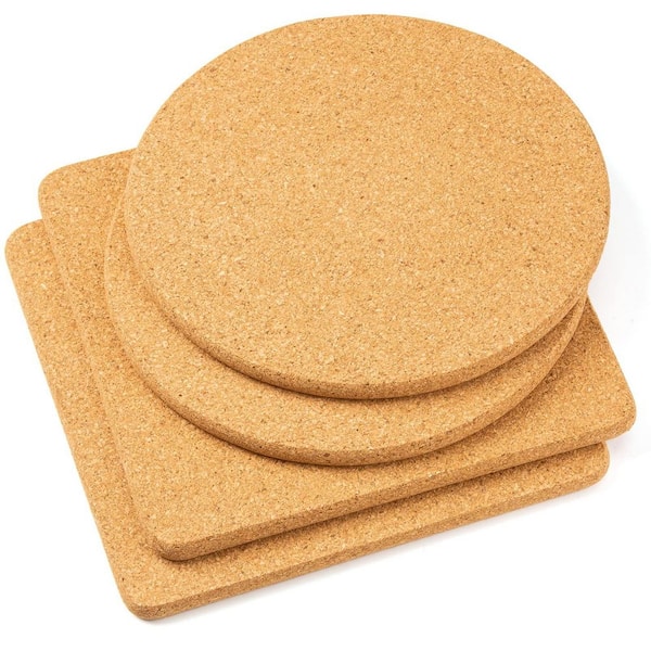 4-Piece 8 in. Square and Round Wrap Resist Thick Heat Resistant Cork Trivets for Hot Dishes Pots and Pans