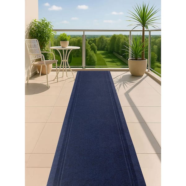 Custom Tracker Indoor/Outdoor Hallway Runner Rug 3 ft. W x 10 ft. L Navy Polyester Garage Flooring