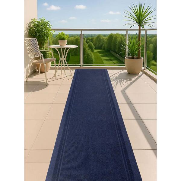 Custom Tracker Indoor/Outdoor Hallway Runner Rug 3 ft. W x 34 ft. L Navy Polyester Garage Flooring