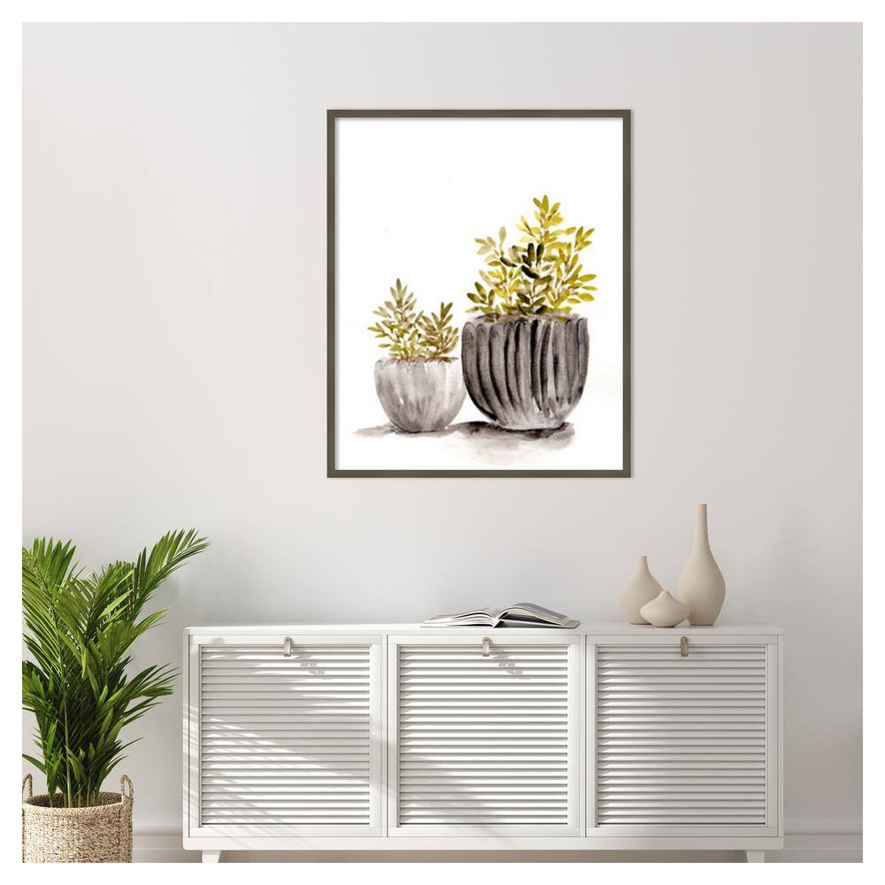 Gray and Green Succulent Watercolor Framed Wall Art 34"x41"