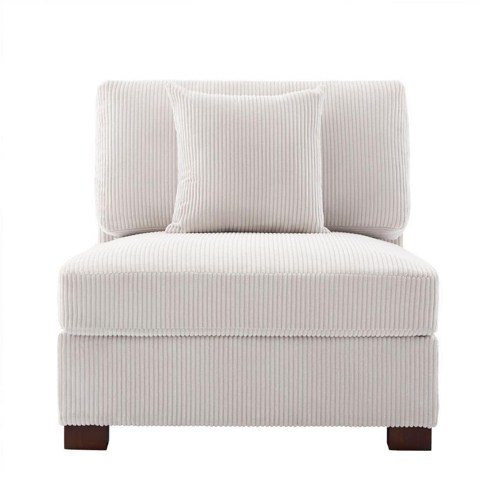 36 in. Beige Rectangle Corduroy Polyester Sectional Center Armless 1-Seat Sofa with One Pillow