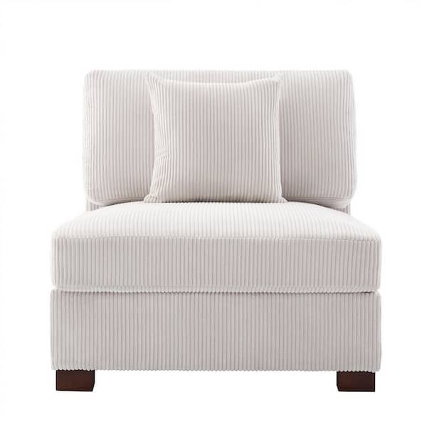 36 in. Beige Rectangle Corduroy Polyester Sectional Center Armless 1-Seat Sofa with One Pillow