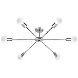 Shanna 22.44 in. 6-Light Modern Nickel Semi- Flush Mount Ceiling Light with No Bulbs Included