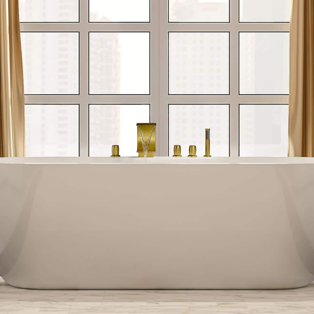 Brushed Gold Stainless Steel Waterfall Tub Faucet Set