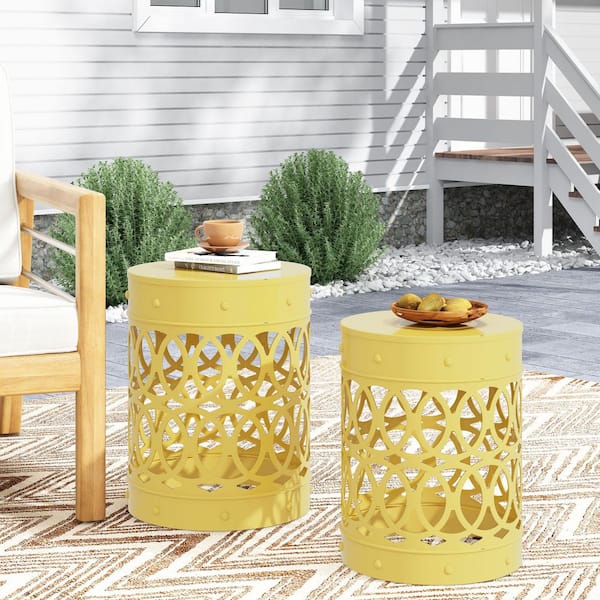 Outdoor Yellow Iron Side Table Set of 2 BFDATENUM653 - The Home Depot