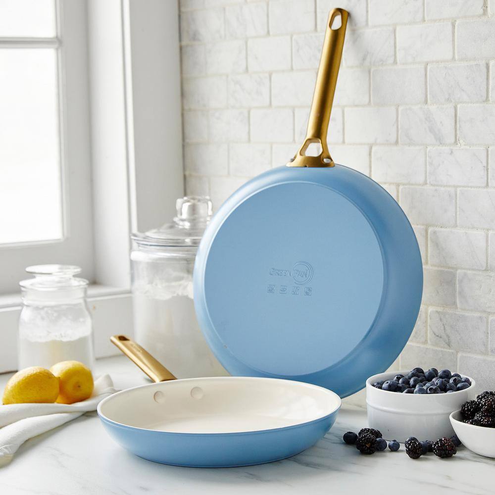 Sky Blue and Gold Ceramic Nonstick Frying Pan Set