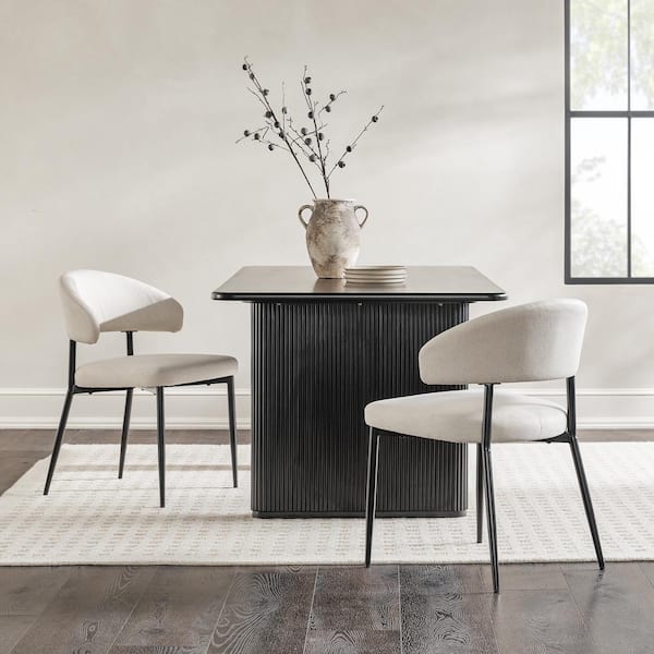 2-Piece Modern Upholstered Ivory Dining Chairs