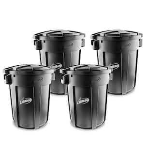 Heavy-Duty 32 Gal. Black Round Vented Trash Can with Lid (4-Pack)