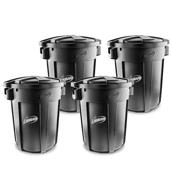 Libman Heavy-Duty 32 Gal. Black Round Vented Trash Can with Lid (4-Pack)