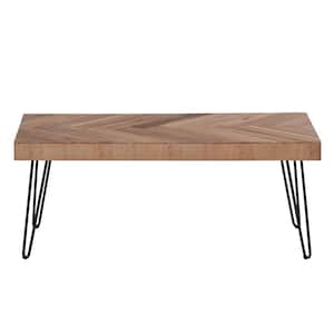 43 .3 in. Natural Rectangle Wood Coffee Table Cocktail Table w/Chevron Pattern & Metal Hairpin Legs