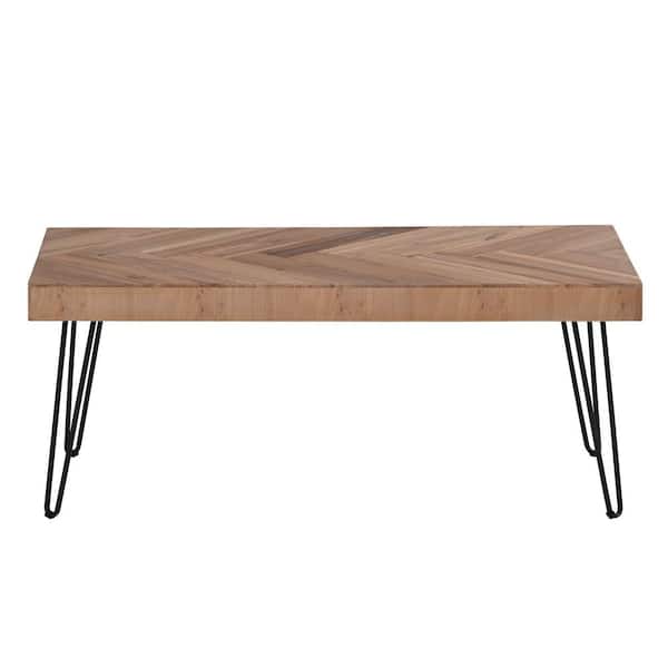 GODEER 43 .3 in. Natural Rectangle Wood Coffee Table Cocktail Table w/Chevron Pattern & Metal Hairpin Legs