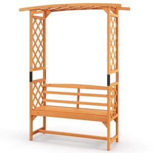 79 in. x 63 in. Wood Patio Garden Arbor with Pergola 2-Seat Bench Trellis for Climbing Plant