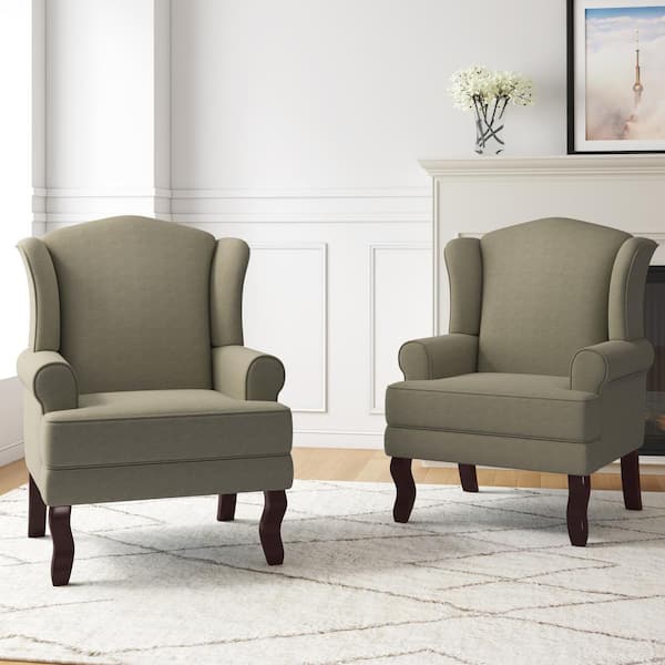 Uixe Light Camel Linen Rubber Wood Legs Upholstered Accent Arm