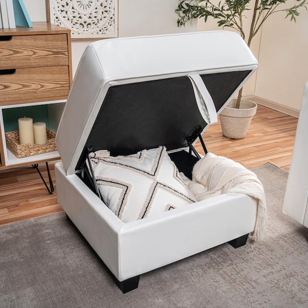 MAYKOOSH 25.79 in. W Faux Leather Contemporary Square Ottoman Module for Sectional Sofa in Bright White