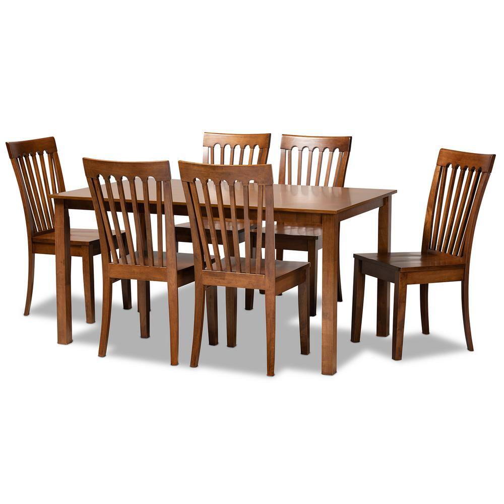 Erion Walnut Brown Wood 7-Piece Modern Dining Set with Cut-Out Chairs