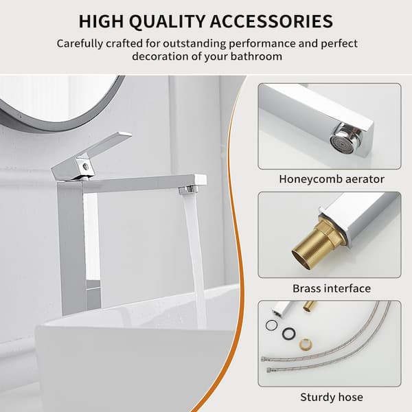 Single Hole Single Handle Bathroom Vessel Sink Faucet With Supply Hose in Polished Chrome