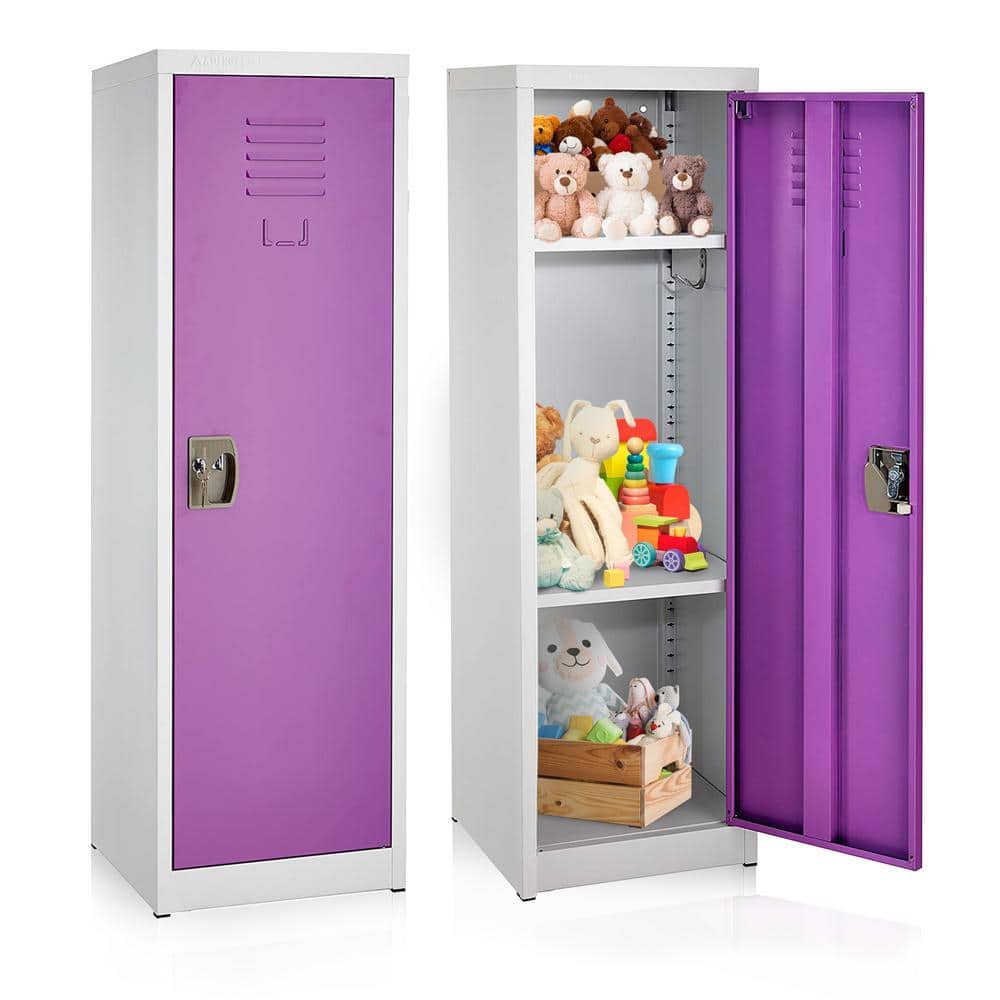 48-Inch Purple Steel Freestanding Office Locker with Adjustable Shelving