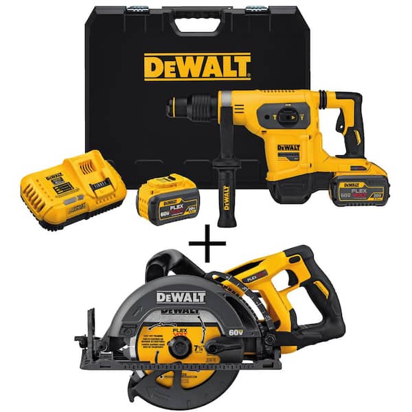 DEWALT FLEXVOLT 60V MAX Lithium-Ion 1-9/16 in. Cordless Brushless  Combination Rotary Hammer and Wormdrive Circular Saw DCH481X2W577B The  Home Depot