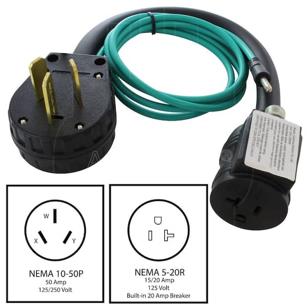 AC WORKS 1.5FT 50A 3-Prong 10-50P Dryer/Range/Welder Plug to