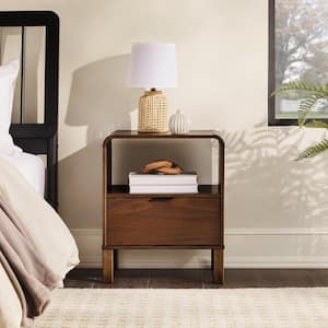 Brown 1-Drawer Solid Wood Modern Rounded 19 in. W Nightstand, Set of 2
