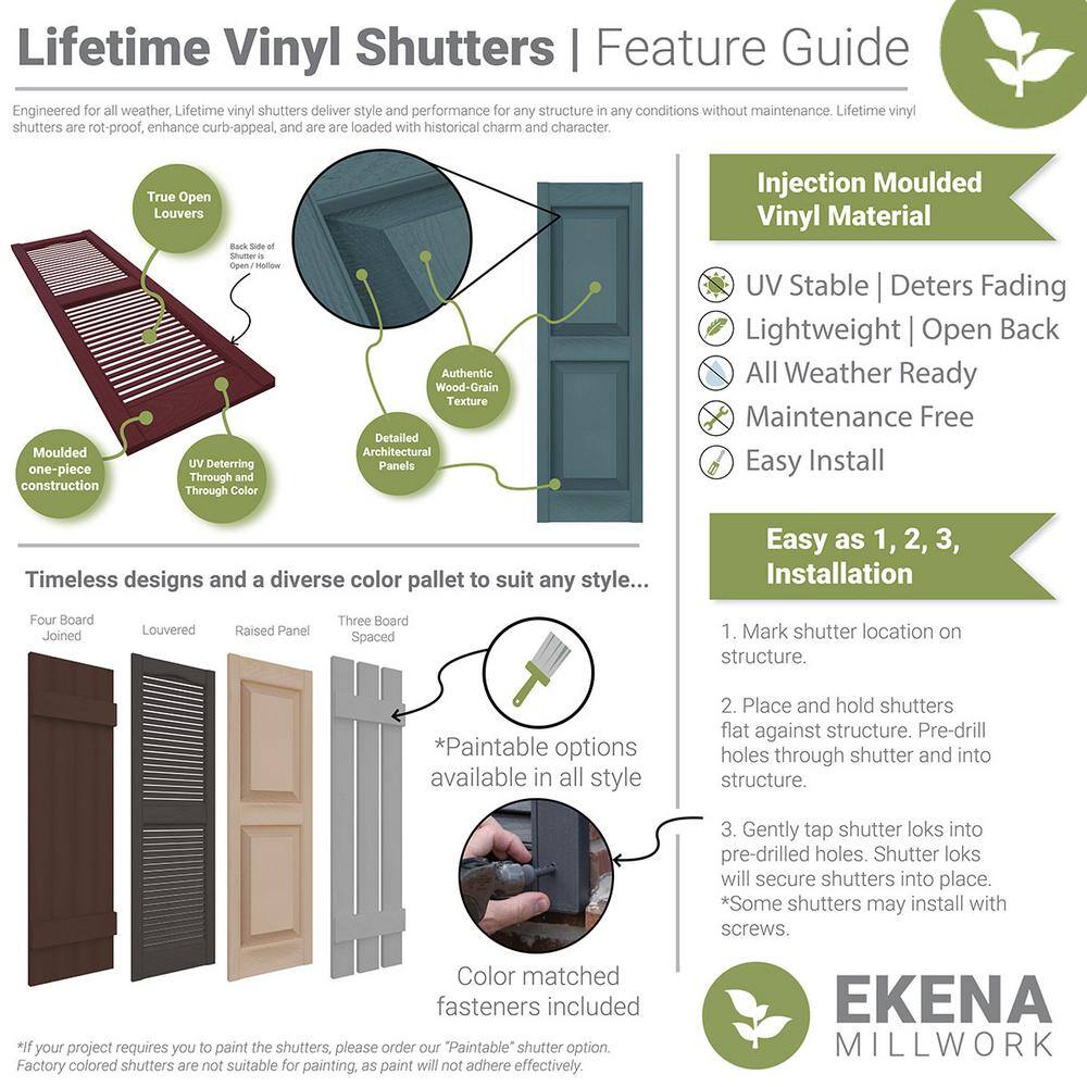 12"W x 57"H Gray Vinyl Raised Panel Shutters, Paintable