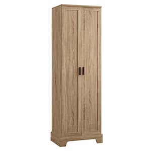 23.3 in. W x 17 in. D x 71.2 in. H Brown Linen Cabinet with Two Doors and Adjustable Shelf for Bathroom Office