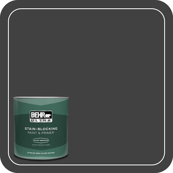 BEHR ULTRA 1 qt. #BNC-38 Spade Black Extra Durable Semi-Gloss Enamel Interior Paint & Primer