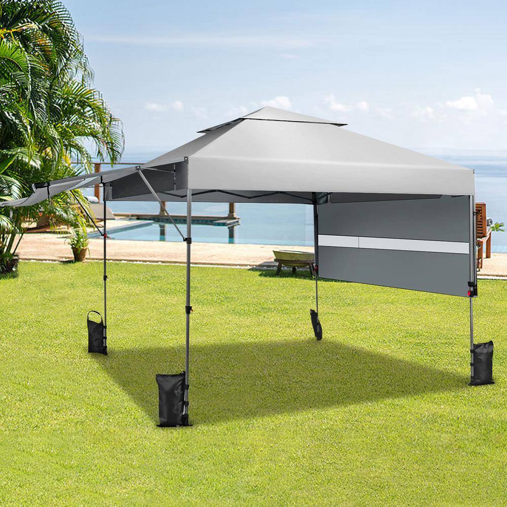 White 10' x 17.6' Outdoor Pop-Up Canopy Tent with Dual Awnings
