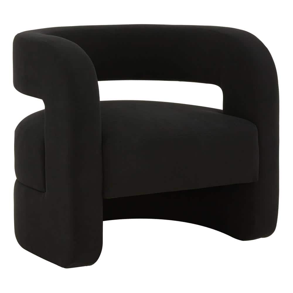 Modern Barrel Black Wood Accent Chair with Cushioned Seat