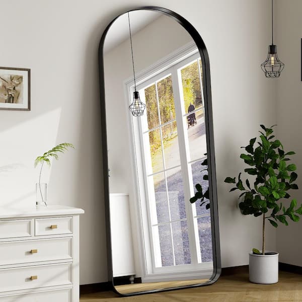 Morden Black 30 in. W x 71 in. H Arched Aluminum Alloy Frame Full Length Standing Mirror