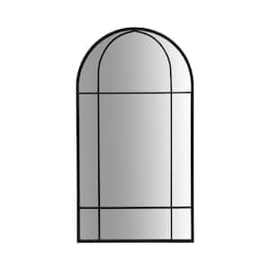 Black 24 in. x 43 in. Casual Home Arch Windowpane Metal Mirror