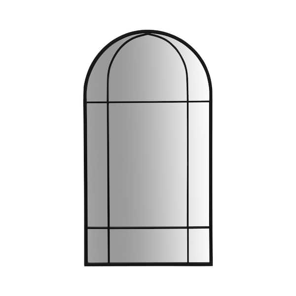 Liv & Skye Black 24 in. x 43 in. Casual Home Arch Windowpane Metal Mirror