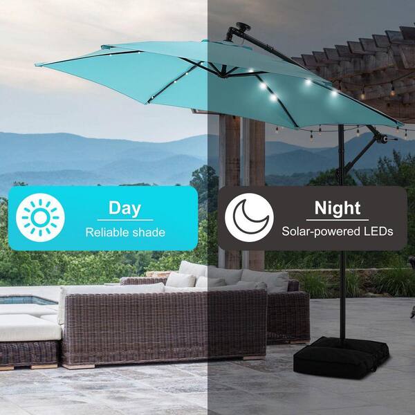brylane walmart light for patio umbrella Patbrela 10ft Offset Hanging Patio Umbrella with 32 LED Lights and Easy  Tilt Adjustment, Market Outdoor Umbrella Shade for Backyard, Poolside,  Beach