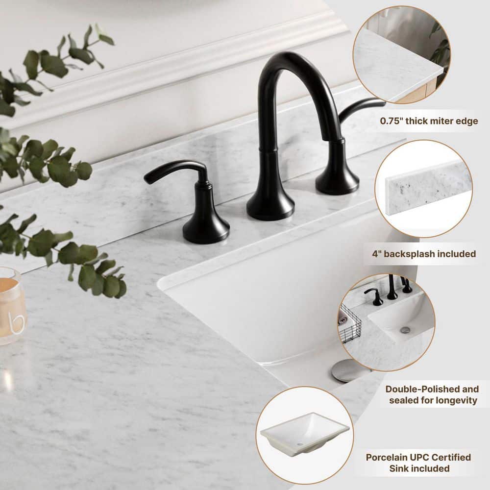 Hepburn 49" White Marble Top Single Basin Vanity Set
