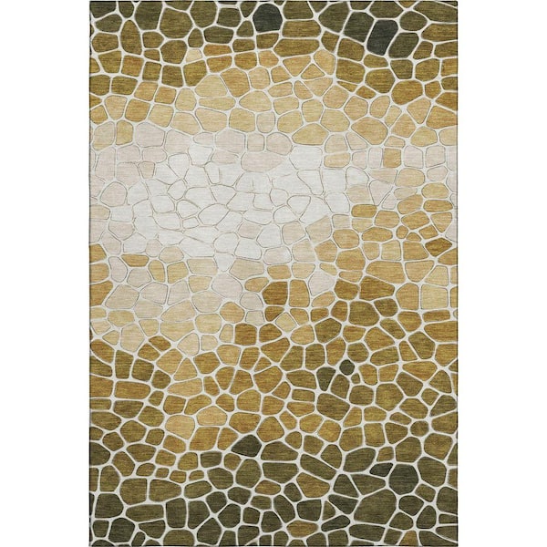 Mayfield Premium Machine Washable Abstract AMF2190 Gold 9 ft. x 12 ft. Area Rug