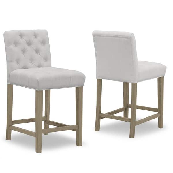Glamour Home 24 in. Alee Beige Fabric with Tufted Buttons and Wood Legs Counter Stool (Set of 2)
