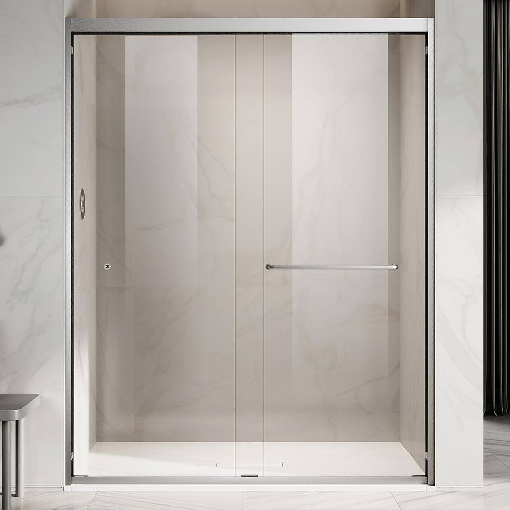 UKD06 56 to 60 in. W x 72 in. H Double Sliding Semi-Frameless Shower Door in Brushed Nickel, EnduroShield Clear Glass price history on PriceWatchPro