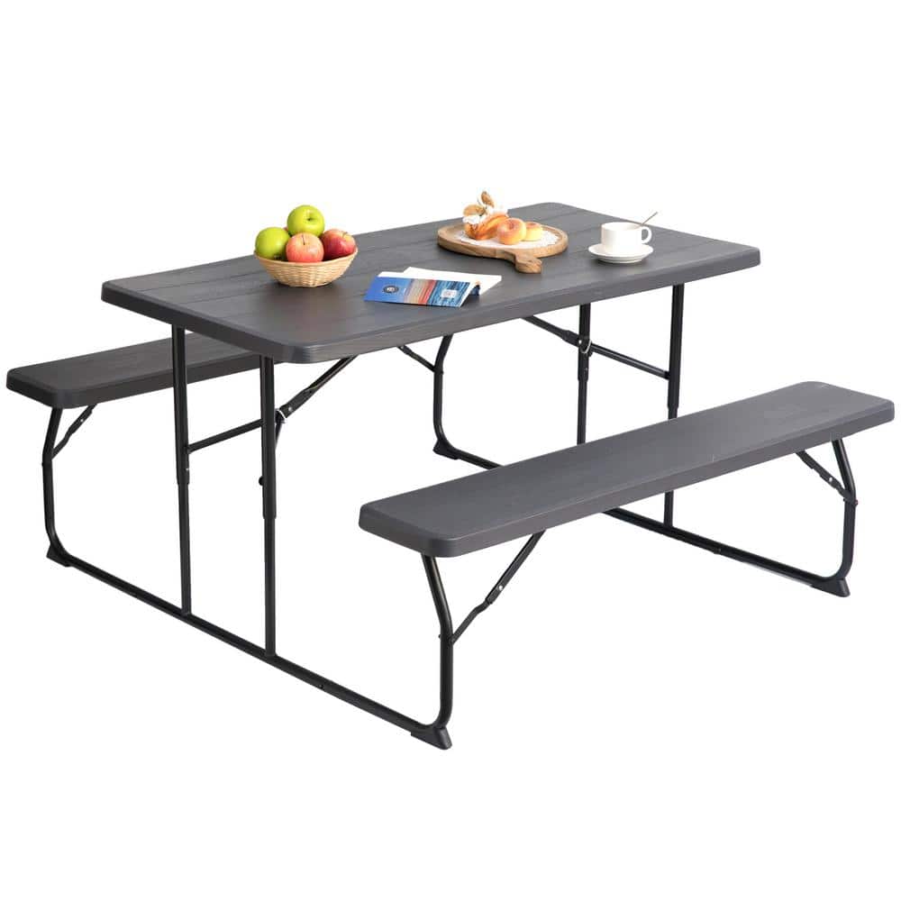 Gray Foldable Plastic and Steel Outdoor Picnic Table Set