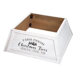 26 in. D Washed White Wooden Trapezoid Farm Fresh Christmas Trees Tree Collar (KD)