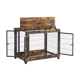 Furniture Dog Cage Crate with Double Doors, Rustic Brown