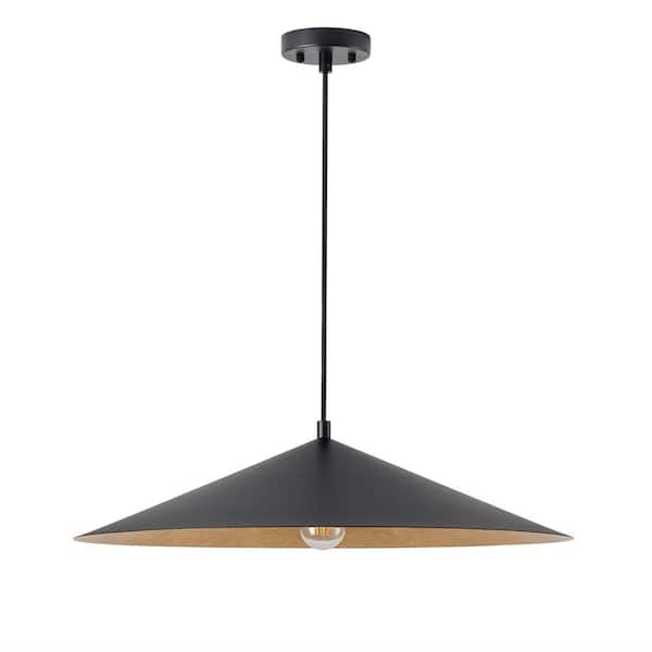 aiwen Farmhouse 26.59 in. 1-Light Black Pendant Light Oversized Kitchen Island Light Fixture with Metal Cone Shade