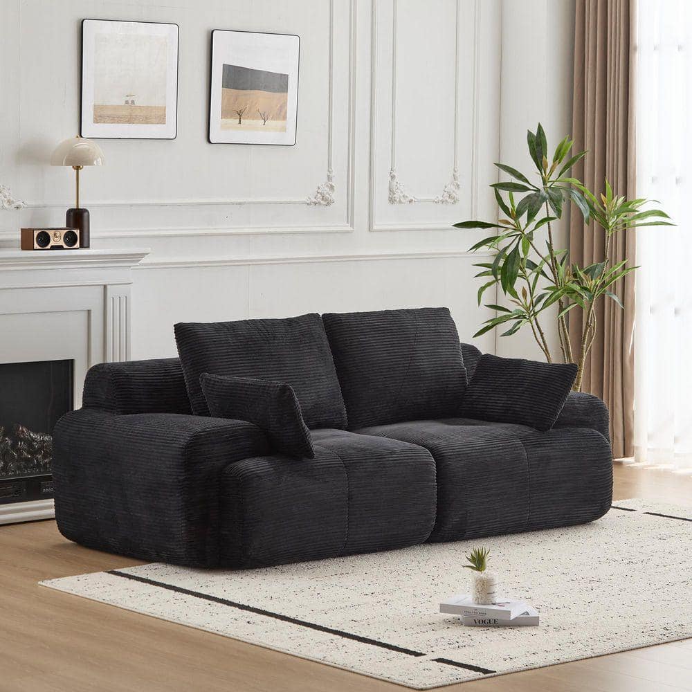 Qualler 84.2 in. Corduroy Compressed Modular Sectional Sofa in. Black ...