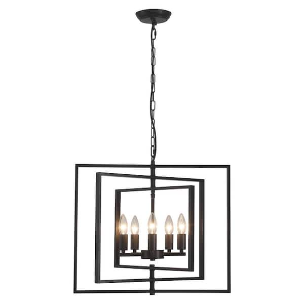 LWYTJO 5-Light Black Frame Candle Chandelier, Industrial