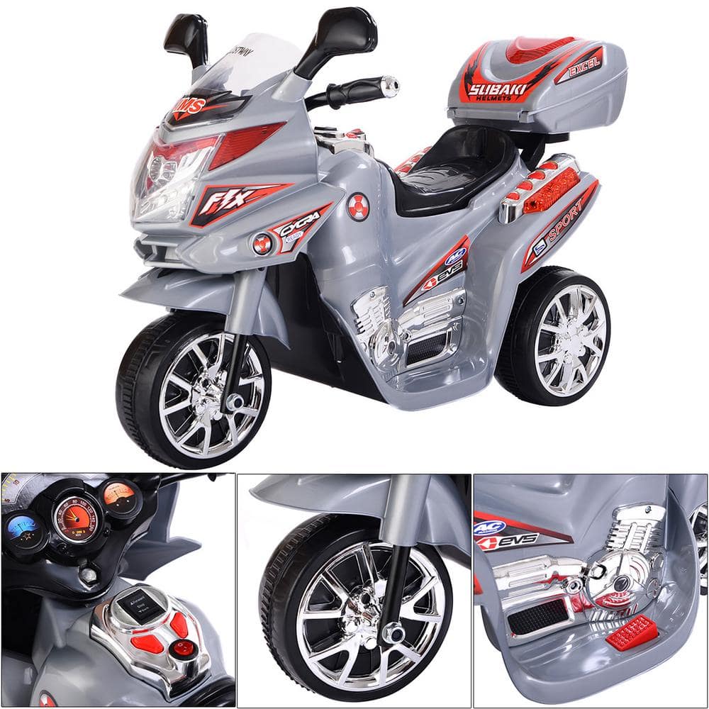 Gray 6-Volt Battery-Powered Ride-On Motorcycle