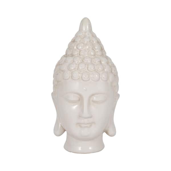 Liv & Skye White 5 in. x 9 in. Ceramic Buddha Head Sculpture