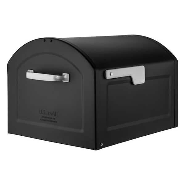 Architectural Mailboxes Centennial Black, Extra-Large, Steel, Post Mount Mailbox with Premium Silver Handle and Flag
