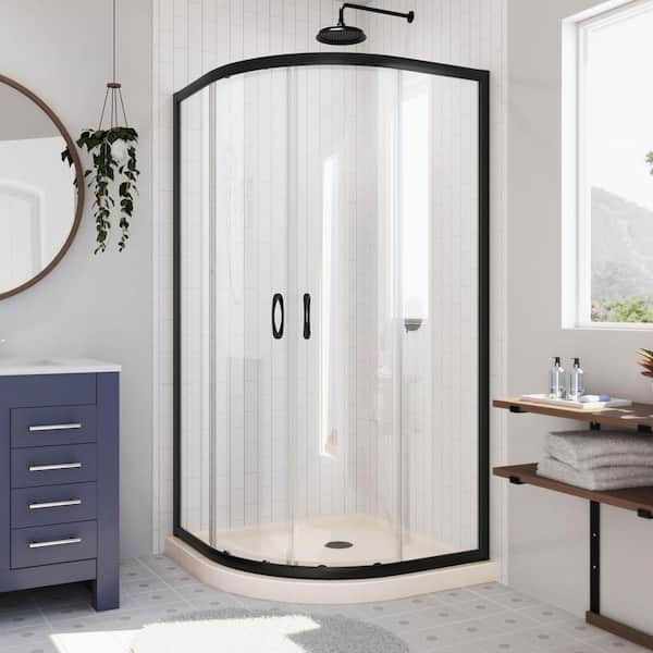 DreamLine Prime 38 in. W x 74-3/4 in. H Sliding Semi-Frameless Corner Shower Kit in Matte Black with Clear Glass